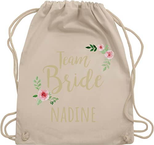 Turnbeutel Rucksack - JGA Junggesellenabschied - Team Bride - gold - Aquarell Wasserfarben Blume - Unisize - Naturweiß - junggesellinnenabschied beutel jungesellenabschied stoffbeutel