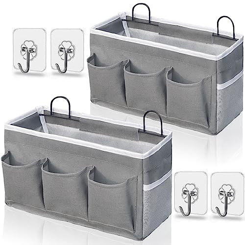 Kanrichu Lot de 2 grands sacs de rangement muraux à suspendre à une porte en lin avec poches, poubelle étanche pour cuisine, chambre, bureau, camping-car (gris_2 pièces)