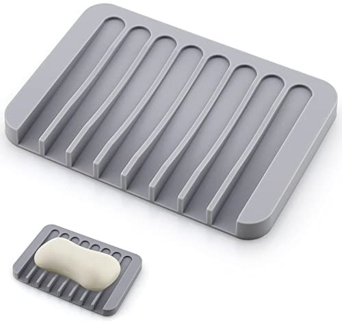 1 Stück Seifenschale, Seifenschale mit Ablauf, Seifenablage, für Bad, Küche, Waschbecken (Grau)