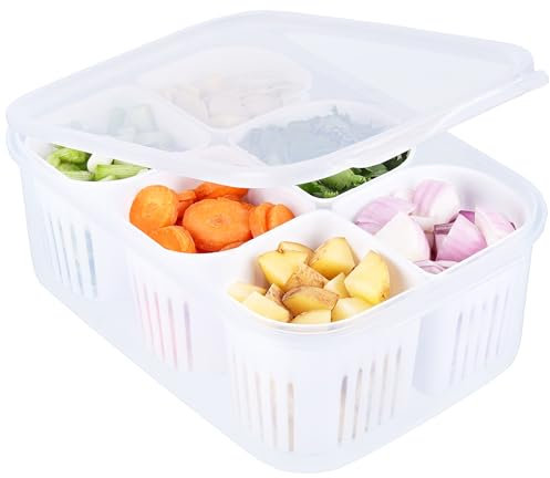 BELLE VOUS Contenitori per Alimenti - Set di 6 Contenitori e 1 Scatola Grande con Coperchio Ermetico - Scatola con Scomparti in Plastica per Cibi Secchi - per Cucina e Dispensa