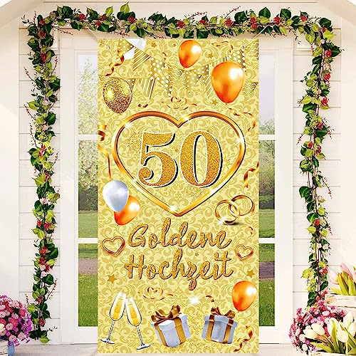 Goldene Hochzeit Dekoration Banner für 50. Hochzeitstag, Innen und Außen, 72.8 * 35.4 Zoll