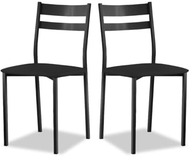 Astimesa - Silla de Comedor o Cocina de Metal Negra - Asiento Polipiel en Color Negro - 2 Unidades - 38 cm (Ancho) x 45 cm (Alto Asiento) x 85 cm (Alto Total) x 40 cm (Fondo)