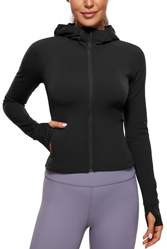 CRZ YOGA Giacca da allenamento con zip intera Butterluxe da donna, vestibilità slim Nero 42