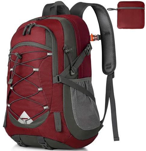 IGOLUMON Wanderrucksack Herren Damen 40L Wasserdichter Rucksack Leicht Faltbarer Reiserucksack Trekkingrucksack mit Reflexstreifen Für Radfahren, Klettern, Bergsteigen und Reisen Sport,Rot