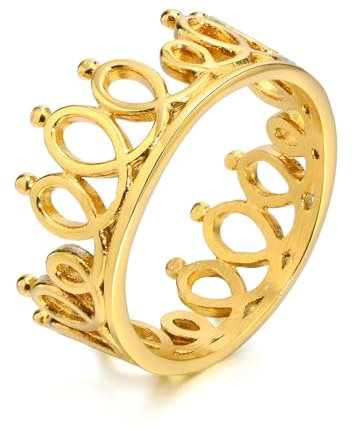 Mesnt Verlobungsring Damen, Damen Ringe Hohler Kronenring, Gold, Größe 54 (17.2)
