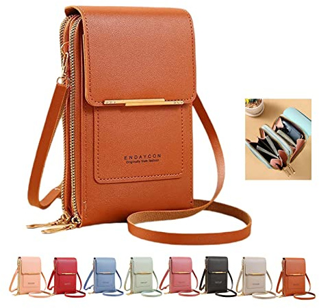 Yebutt Cross Body Bag Women with Multi-Pockets, Leather Ladies Cross Body Handbags Phone Pouch with Long Strap Zips Card Slots, Cellphone Shoulder Bags Coin Purse Wallet (Brown)