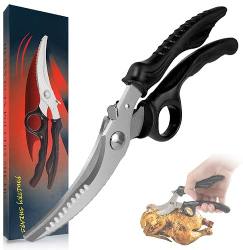 CXRYLZ-FUR Geflügelschere, Heavy Duty Küchenschere mit Gezacktem und Verriegelung, 8cm Edelstahl Schneidklingen Profi Haushaltsschere von Knochen, Fleisch, Türkei, Gemüse, Fisch, Geflügel, Pizza