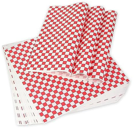 liovitor 400 Feuilles de Papier Absorbant L' pour Revêtement Alimentaire, Papier Résistant à L', Papier Sandwich, Papier d'emballage pour Hamburgers, Rouge et Blanc