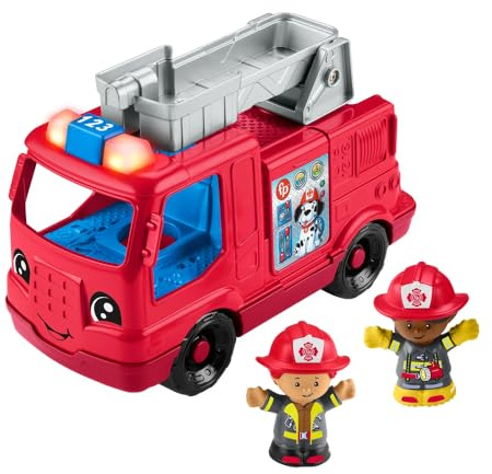 Fisher-Price Little People Toddler Toy Fire Truck Musical Push-Along Vehicle with 2 Figures for Pretend Play Ages 1+ Years