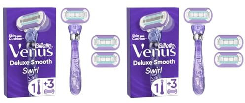Gillette Venus Deluxe Smooth Swirl Rasierer Damen mit Feuchtigkeitsstreifen für Hautschutz, Damenrasierer + 3 Rasierklingen (Packung mit 2)