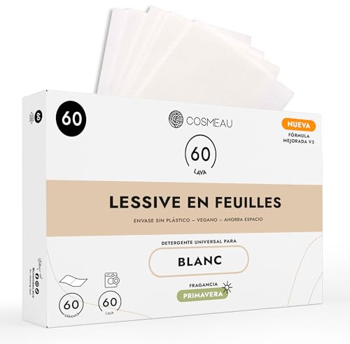 Cosmeau Waschmittel Blätter für Weiße Wäsche - Frühlingsfrisch - bis zu 60 Waschgänge (60 Blätter) - Nachhaltige Waschmittelblätter - Plastikfrei & Perfekt als Reisewaschmittel