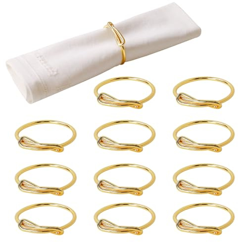 wonlex Gold Napkin Rings Set of 12, Elegant Modern Napkin Ring Buckles Cute Brushed Napkin Rings Serviette Napkin Holder Ring for Weddings Dinner Engagement Party Table (Infinity Knot-Gold)