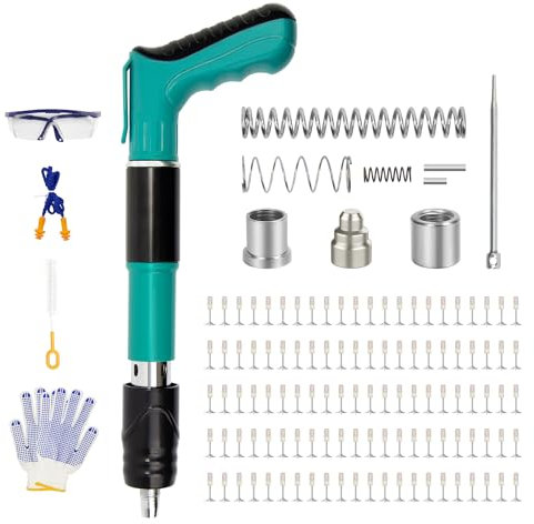 OBDResource Nagelpistole mit 110 Stück Rundnägeln 5 verstellbare Gänge Power-Nagelpistole Werkzeugsatz mit Handschuhen Ohrstöpsel Schutzbrille für Decke/Drahtverhinderer/Einbau/Stahl & Beton