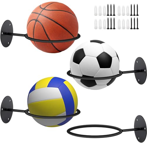Jeinbuil 4 stycken väggfäste bollställ bollhållare vägg metall bollhållare svart baskethållare väggbollhållare med skruvar för basket volleyboll fotboll rugby