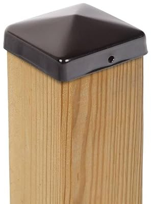 6x Chapeau de Poteau Pyramide 141x141 mm – Capuchon pour Poteaux en Bois 140x140 mm – Acier Laqué Noir – Protection Robuste pour Clôture et Jardin – Avec 2 Trous de Fixation
