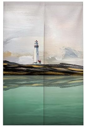 Türvorhang Leuchtturm Grün Gold Vorhänge Kurz Polyester Küchenvorhänge Raumteiler Vorhang Türvorhang Insektenschutz Tür Vorhang mit Teleskopstange Fliegenvorhang Terrassentür Vorhang Tür 80x120cm