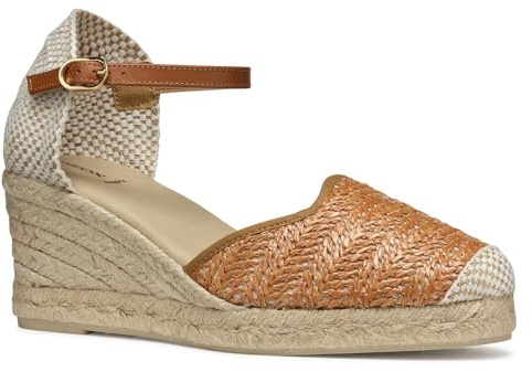 Geox D GELSA Low E - Sandalo con Zeppa Donna, Camel,