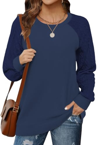 Cuptacc Pull Femme Hiver Sweat Femme Chic Et Elegant Manches Longues Col Rond Basic Bleu Foncé XL