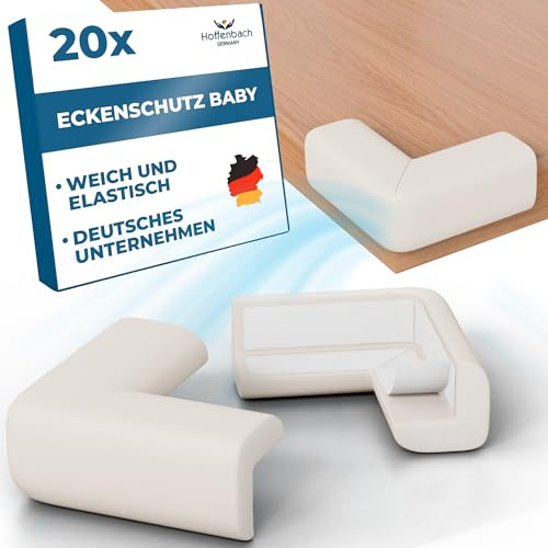 Hoffenbach 20 x Protector de Esquinas para Bebé – Protectores de Seguridad en Espuma para Bordes de Muebles y Mesa – Protección Infantil Autoadhesiva para Bebés y Niños en el Hogar - Blanco