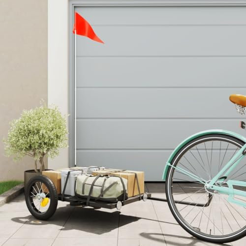 ZEYUAN Fahrradanhänger Cargo Schwarz 122x53x28 cm Eisen, Fahrrad Anhänger, Lastenanhänger, Handwagen, Fahrrad-lastenanhänger, Lastenfahrrad