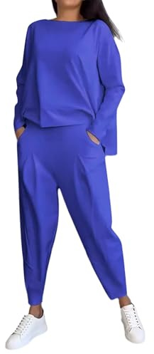 Generisch Damen Must Haves Trainingsanzug 2024 Mode Pullover Oversize Jogginganzug Casual Hosenanzug Bequem Hausanzug 2 Teiler Sportanzug Freizeitanzug Blusen Jogginghose Kleidungsset(A02 Blue,L)