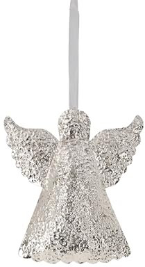 Keyhomestore-Decorazione natalizia a forma di Angelo, realizzato in Metallo, colore Argento finitura lucida con pendaglio, Altezza 18 cm, ideale come decorazione per l'albero