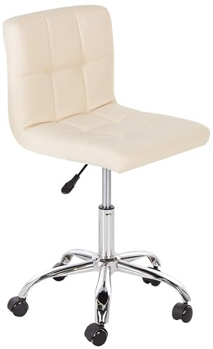 Beliani Arbeitsstuhl Arbeitshocker Hocker mit Rollen beige Polyester Marion