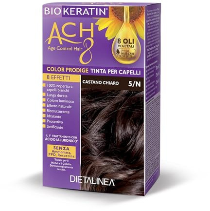Dietalinea Tinta per Capelli Senza Ammoniaca CASTANO CHIARO 5/N | Colore Capelli Biokeratin con 8 Oli Phyto Hair Care system e Hyalu Complex -Nutre il capello in profondità | Illumina il colore