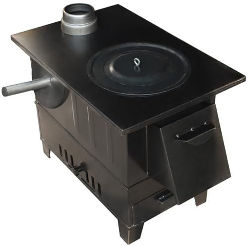 Poele A Bois en Iron avec Four, Poêle À Bois de Camping en Plein Air, Cuisiniere A Bois Multifonctionnel Adapté Chauffage et Cuisson, Faire Bouillir l'eau(L)