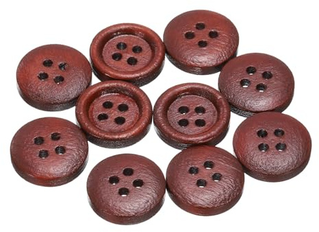 QUARKZMAN 10 Stück Knöpfe Holz 15 mm Runde Holzknöpfe, 4 Löcher Vintage Hölzerne Nähknöpfe zum Annähen Basteln Dekorationen DIY Handwerk Gestalten Kleidung Stricken, Rotbraun