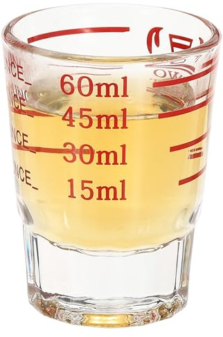 PATIKIL Vaso de chupito medidor, 2 onzas/60 ml, redondo, transparente, pesado, vaso medidor, vaso de chupito espresso con 4 tipos de escala para café expreso, líquido, herramientas de cocina, color