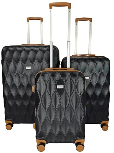 Suitcase Set of 3 Suitcases - Luggage Sets 3 Piece Hardshell - Lightweight Suitcase Sets with Lock - Large Medium Small Suitcases 4 Wheels Case and Hand Luggage set (Black - Brown, Set of 3)