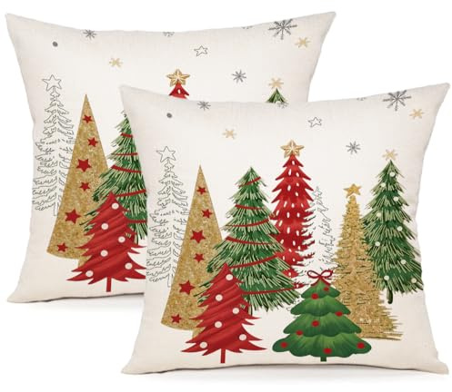 ZWJD Kissenbezug Weihnachten 40x40 2er Set Winterdeko Kissenbezüge Weihnachtskissenbezug Leinen Kissenhüllen für Weihnachtsdeko Innen- & Außenbereich Sofa Schlafzimmer Kissenhülle 40x40 cm