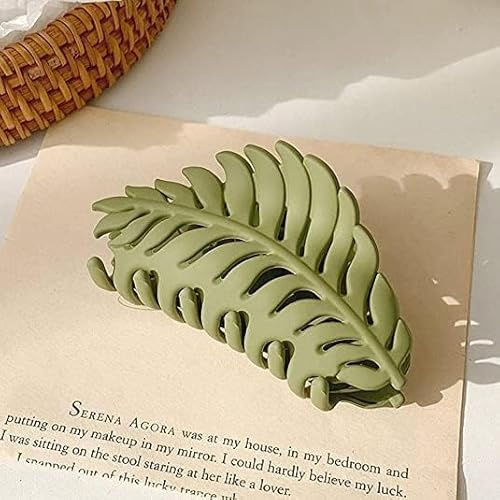 Grüne Haarspange, Blattförmige Haarspange mit vielen Zähnen, große Klauenklammern, 8,9 cm, rutschfeste Blätter, Haarspange, Haarklammer, Haarnadeln für Frauen und Mädchen, Haar-Accessoires, 1 Stück