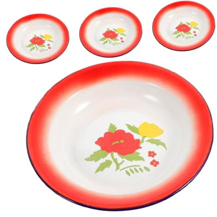 FIXOSHEE Lot De 4 Assiettes Rondes En Émail 18 Cm, Plats Émaillés Résistants à Haute Température, Assiettes De Camping Vintage Pour Fondues, Barbecues Et Repas En Extérieur