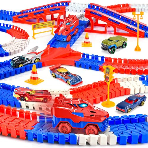 Supocol 251 PCS Spider Spielzeug Rennbahn Auto, Spielzeug ab 3 4 5 6 Jahre Autorennbahn für Kinder Geschenk Junge 3-6 Jahre Flexible Track Kinderspielzeug ab 3-6 Jahre