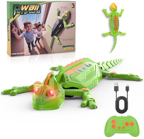 Zoelele Wall Crawler Gecko, Lagarto Teledirigido para arrastrarse en Suelos y Paredes, con Ojos LED Brillantes, Fácil de controlar, Robot Control Remoto Recargable, Juguetes Niños 4 Años (Lagarto)