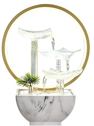 Fontana da Interno con anello luminoso a LED, Decorazione a Cascata in Vetro con Foglie di Loto, Pompa Silenziosa per Ufficio, Soggiorno, Relax, Arredamento per la Casa, Meditazione(A)