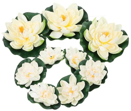 CONGARTENO Nenúfares Artificiales de Color 9 Piezas (3x18cm y 6x10cm) Flores de Loto Falsas de Simulación, Decoración Flotante para Estanques y Manualidades Caseras para Hogar y Jardín