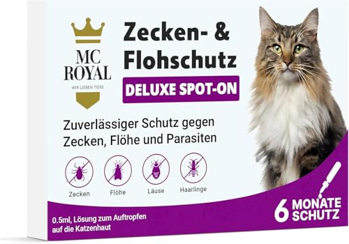 MC-Royal® Deluxe Spot On Zeckenschutz für Katzen [6 Monate effektiver Schutz vor Zecken] Zeckenmittel für Katzen -Zeckenschutz Katze - Spot On for Cats