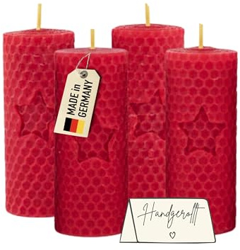 Wachsmann Pillar Candles Easter Candles, Set of 4, 100% Beeswax, Hand Rolled, Made in Germany, Beeswax Candles, Honey Candles Each with 6 Hours Burning Time