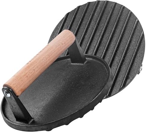 Bellemain Heavy Duty Cast Iron Smash Burger Press 7 Round Grill Press for Cooking Burgers, Bacon, Sandwiches, Steak, BBQ, Ground Beef, Meats, Sausages, and So On