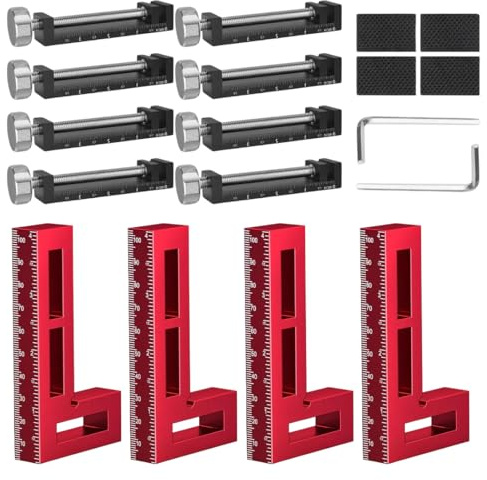 90 Grad Positionierwinkel, Rechtwinklige Klemmen 4 Stück 90 Grad Winkelspanner Zimmermannswinkel aus Aluminiumlegierung für Holzbearbeitung, Heimwerken