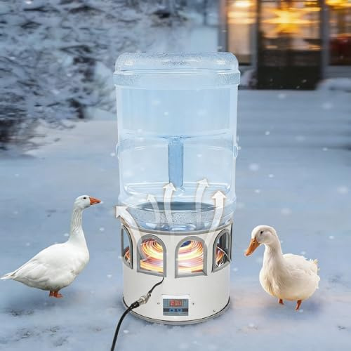 Bebedero para Pollos calentado de 5 galones, Calentador de Agua para Aves de Corral de Acero Inoxidable de 80 W con Pantalla de termostato LED, anticongelante para Todo Tipo de Clima