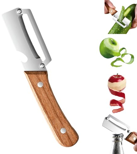 Zero Snag Wooden Peeler, 2-in-1 Multifunctional Stainless Steel Vegetable Peeler with Wooden Handle, Ergonomic Potato Peeler & Fruit Slicer with Bottle Opener, Easy Grip Kitchen Tool (1PC)