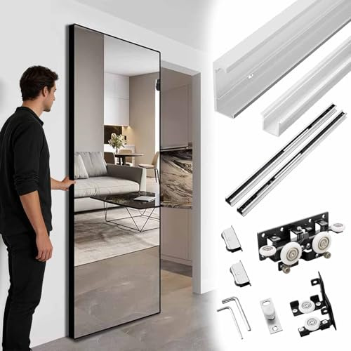 Vibeo Binario per Porta Scorrevole Binario Invisibile per Ante a Specchio, Ferramenta per Porte Scorrevoli Invisibili con Chiusura Ammortizzata, Kit Binario a Scomparsa 80-180 cm(33in/85cm)