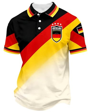 Poloshirt Herren Kurzarm Fussball Trikot Deutschland, Polo mit Knopfleiste Deutschland Tshirt Fußball Slim Fit Fan T-Shirt Germany Trikot Retro Sport Herrenhemd Bügelfrei Football Jersey Hemd Stretch