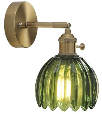 Wesafrae Nordic Vintage Wall Lamp Living Room Background Wall Light Tulip Glass Shade Green