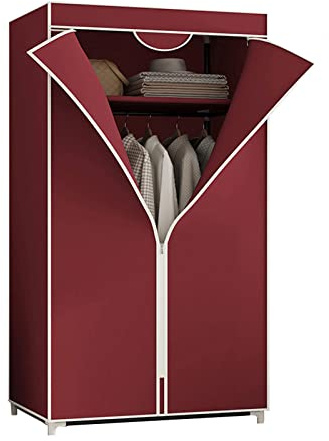Bärbar tyggarderob med hyllor och hängande skena tygöverdrag kläder röd 155 x 70 x 45 cm – perfekt för förvaring och platsbesparande lösningar