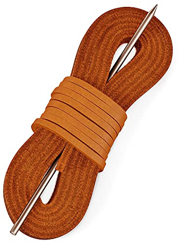 TOFL Leather Boat Shoe Lacing Kit – 45 Inch Leather Shoelaces for Boat Shoes, 1 Needle & 2 Strips [1 Pair], Orange, 45 inches